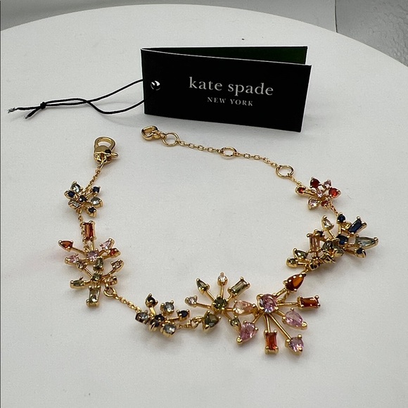 1174. Kate Spade Gold Bracelet w/ Multicolor Crystal Floral Design. 7” -8 1/2”. - Picture 3 of 3